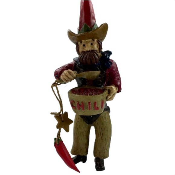 Cowboy Chili Cook Off Ornament Resin Western Chili Pepper Folk Art Christmas - Picture 1 of 9